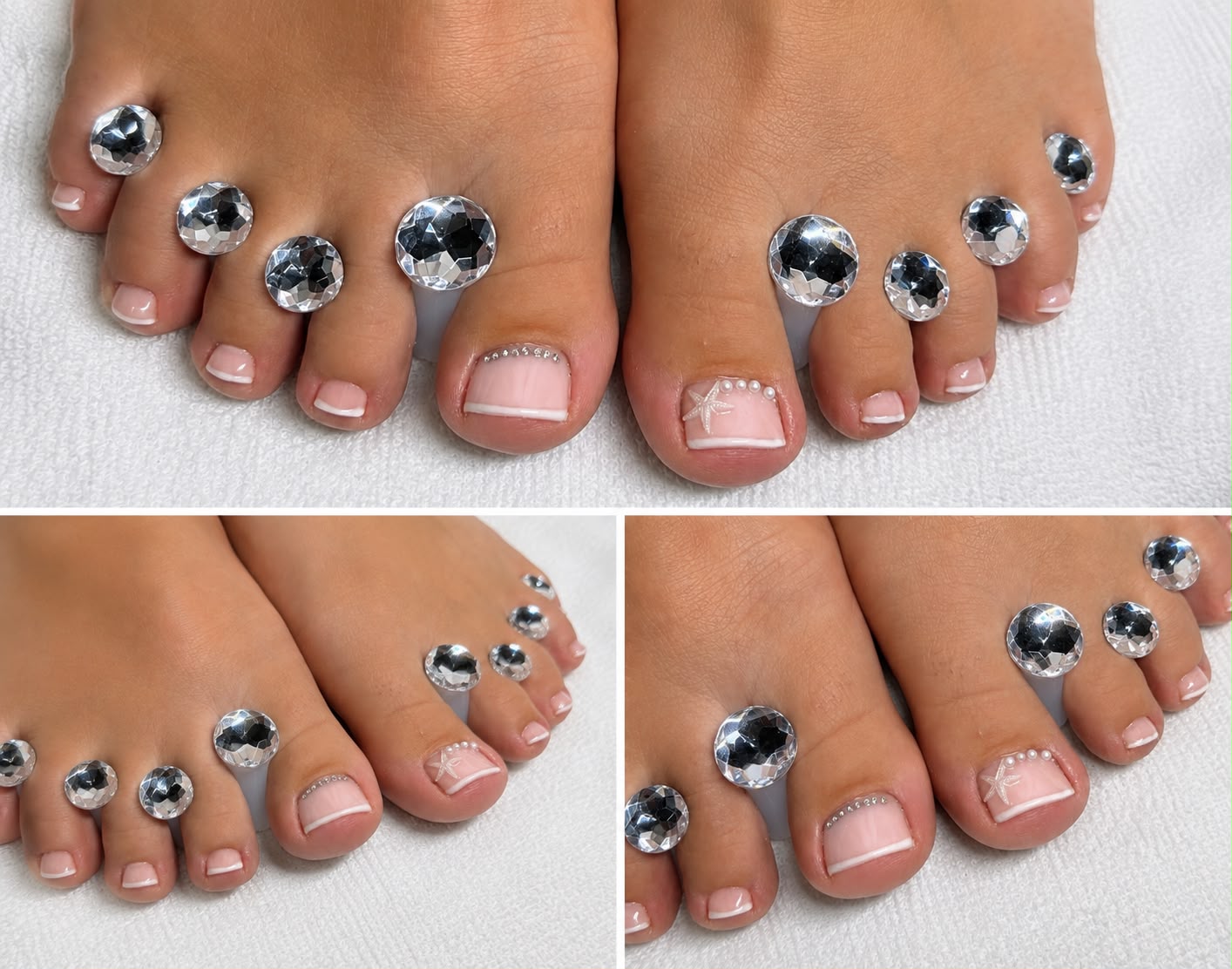 Pedicure mit French-Look und Strass-Details
